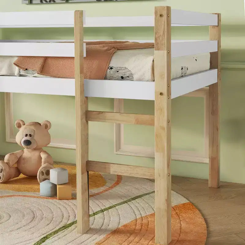Letto a soppalco in legno di gomma con scaletta di sicurezza multicolore