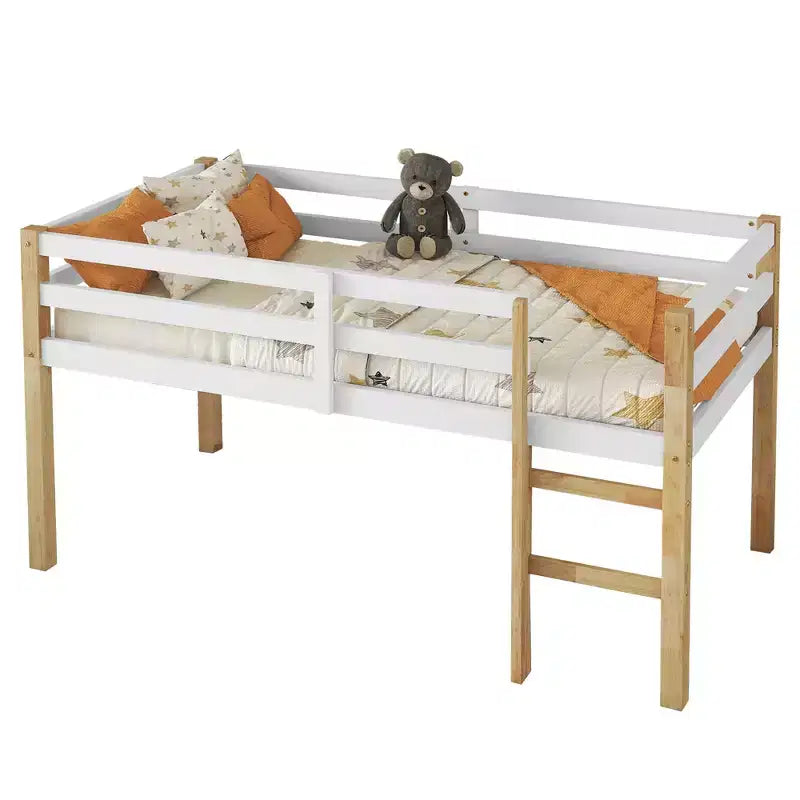 Letto a soppalco in legno di gomma con scaletta di sicurezza multicolore