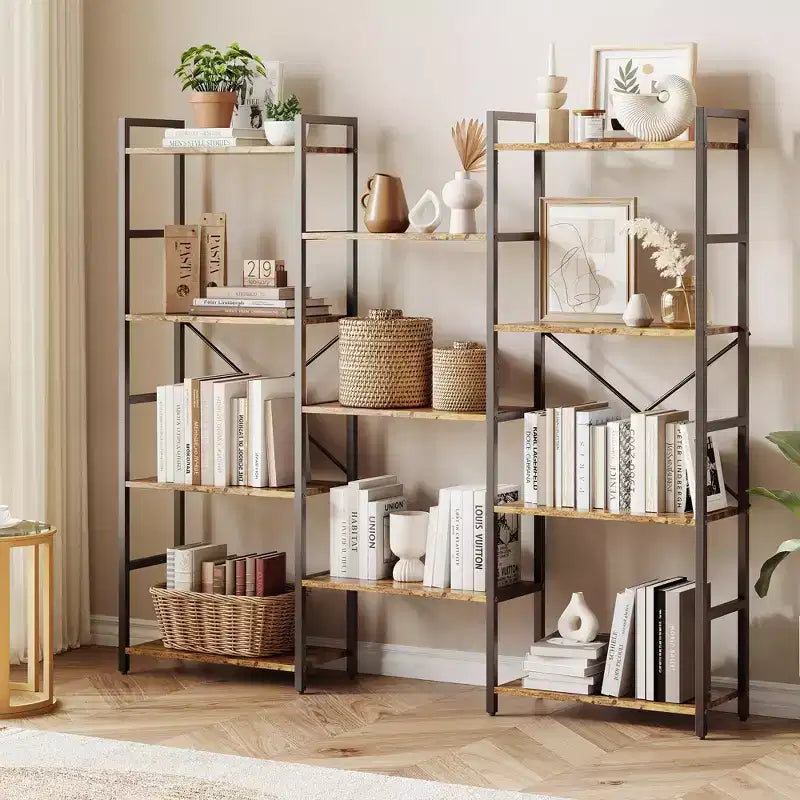 Libreria a 4 Ripiani, Scaffale Triplo Industriale, Libreria in Acciaio da 62 x 54 x 10 Pollici, Scaffale per Esposizione e Contenimento