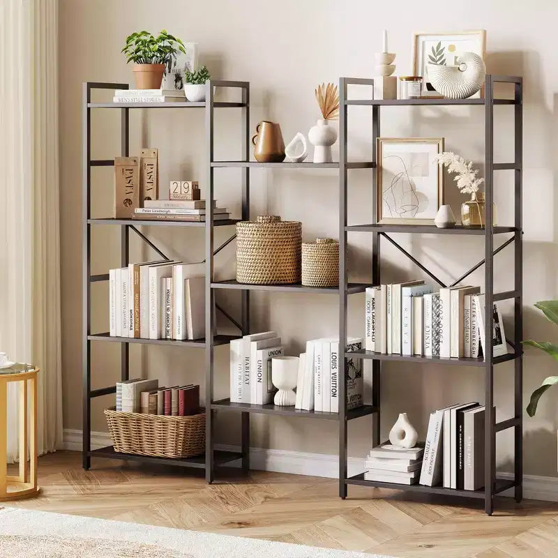 Libreria a 4 Ripiani, Scaffale Triplo Industriale, Libreria in Acciaio da 62 x 54 x 10 Pollici, Scaffale per Esposizione e Contenimento