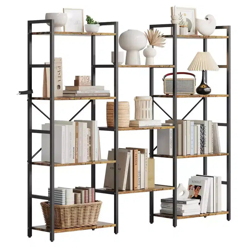 Libreria a 4 Ripiani, Scaffale Triplo Industriale, Libreria in Acciaio da 62 x 54 x 10 Pollici, Scaffale per Esposizione e Contenimento