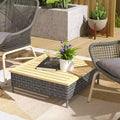 Tavolino da esterno con rattan PE, tavolino da patio con piano in legno di abete naturale, tavolino da esterno resistente alle intemperie per patio, piscina, portico