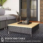 Tavolino da esterno con rattan PE, tavolino da patio con piano in legno di abete naturale, tavolino da esterno resistente alle intemperie per patio, piscina, portico