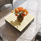 Tavolino da esterno con rattan PE, tavolino da patio con piano in legno di abete naturale, tavolino da esterno resistente alle intemperie per patio, piscina, portico