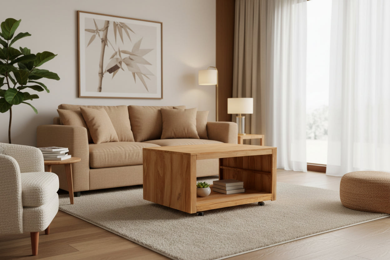 vidaXL Coffee Table Side Table End Sofa Table with Wheels Solid Wood Teak - 31.5 x 31.5 x 15.7