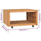 Tavolino da salotto, tavolino, tavolino da divano con ruote, in legno massello di teak – 80 x 80 x 40 cm