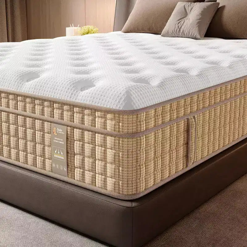 Materasso ibrido matrimoniale da 14", materasso in memory foam, a molle insacchettate, senza fibra di vetro - Beige e Bianco