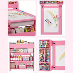 Scrivania da disegno per bambini, Scrivania da lavoro grande per bambini con 2 sedie, Scrivania multifunzionale per l'arte con ripiani portaoggetti per la cameretta dei bambini, l'asilo, la sala giochi, la scuola