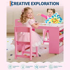 Scrivania da disegno per bambini, Scrivania da lavoro grande per bambini con 2 sedie, Scrivania multifunzionale per l'arte con ripiani portaoggetti per la cameretta dei bambini, l'asilo, la sala giochi, la scuola