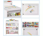 Scrivania da disegno per bambini, Scrivania da lavoro grande per bambini con 2 sedie, Scrivania multifunzionale per l'arte con ripiani portaoggetti per la cameretta dei bambini, l'asilo, la sala giochi, la scuola