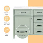Mobile da Bagno 91cm con Lavabo Bianco Legno Massello Cassetto a Ribalta 3 Cassetti 2 Ante Maniglie in Metallo Nero MDF