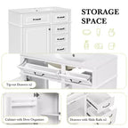 Mobile da Bagno 91cm con Lavabo Bianco Legno Massello Cassetto a Ribalta 3 Cassetti 2 Ante Maniglie in Metallo Nero MDF