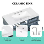 Mobile da Bagno 91cm con Lavabo Bianco Legno Massello Cassetto a Ribalta 3 Cassetti 2 Ante Maniglie in Metallo Nero MDF