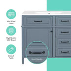 Mobile da Bagno 91cm con Lavabo Bianco Legno Massello Cassetto a Ribalta 3 Cassetti 2 Ante Maniglie in Metallo Nero MDF