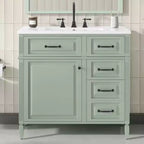 Mobile da Bagno 91cm con Lavabo Bianco Legno Massello Cassetto a Ribalta 3 Cassetti 2 Ante Maniglie in Metallo Nero MDF
