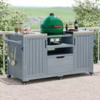 Isola da cucina per esterni da 66,5 pollici, carrello da esterno in legno massello per grill da tavolo con piano in acciaio inossidabile