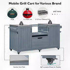 Isola da cucina per esterni da 66,5 pollici, carrello da esterno in legno massello per grill da tavolo con piano in acciaio inossidabile