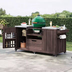 Isola da cucina per esterni da 66,5 pollici, carrello da esterno in legno massello per grill da tavolo con piano in acciaio inossidabile