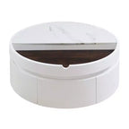 Tavolino da caffè con piano sollevabile e cassetto, Tavolino rotondo con contenitore, Tavolino da caffè regolabile moderno in legno con contenitore per soggiorno, Bianco