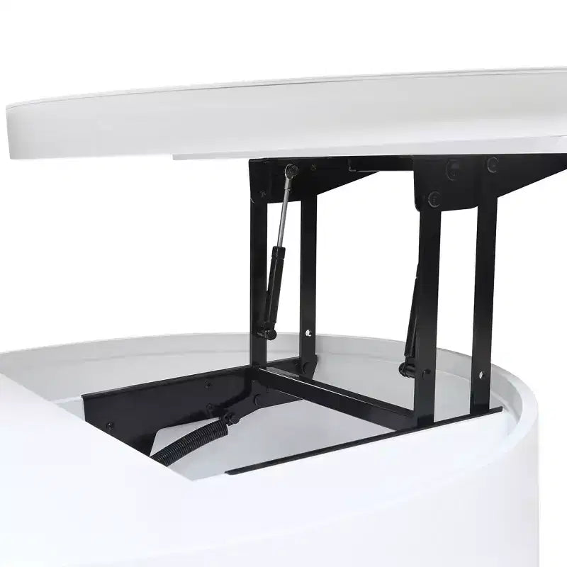 Tavolino da caffè con piano sollevabile e cassetto, Tavolino rotondo con contenitore, Tavolino da caffè regolabile moderno in legno con contenitore per soggiorno, Bianco