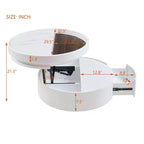 Tavolino da caffè con piano sollevabile e cassetto, Tavolino rotondo con contenitore, Tavolino da caffè regolabile moderno in legno con contenitore per soggiorno, Bianco
