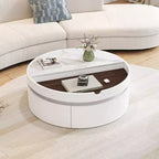 Tavolino da caffè con piano sollevabile e cassetto, Tavolino rotondo con contenitore, Tavolino da caffè regolabile moderno in legno con contenitore per soggiorno, Bianco