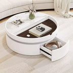 Tavolino da caffè con piano sollevabile e cassetto, Tavolino rotondo con contenitore, Tavolino da caffè regolabile moderno in legno con contenitore per soggiorno, Bianco