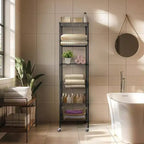 Scaffale metallico a 6 ripiani resistente con ruote 45,7x45,7x183 cm nero - Scaffale di stoccaggio in metallo con tubi in acciaio ispessiti regolabili