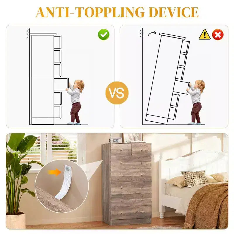 Cassettiera a 7 cassetti grande per camera da letto e comò con robusta struttura in legno, organizer per riporre oggetti nell'armadio, di colore grigio