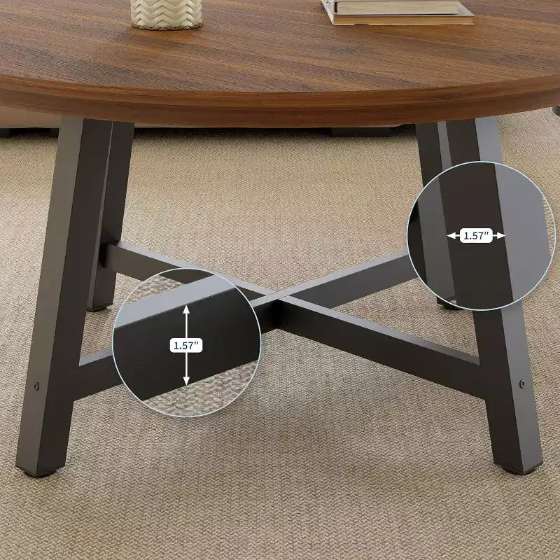 Tavolino Rotondo da Caffè da 36 pollici, Tavolo Grande, Tavoli d'Appoggio Neri con Piedini Regolabili, Gambe Spesse e Venatura del Legno Progettata per Ufficio Domestico