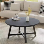 Round Coffee Table 36 Large Center Table Black Accent Tables with Adjustable Feet, Thickened Legs and Designed Wood Grain for Home Office