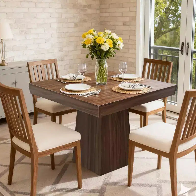COZONY Tavolo da pranzo quadrato da 80 cm per 4 persone, piccolo tavolo da cucina con robusta base a piedistallo, tavolo da pranzo in stile rustico