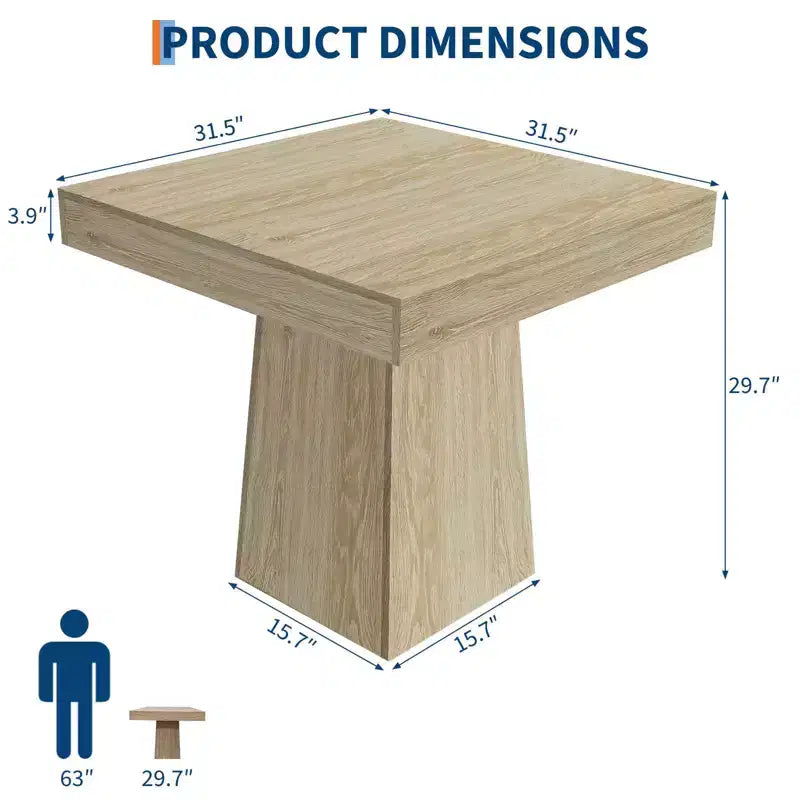 COZONY Tavolo da pranzo quadrato da 80 cm per 4 persone, piccolo tavolo da cucina con robusta base a piedistallo, tavolo da pranzo in stile rustico