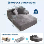 Poltrona Chaise Longue Oversize da 49 pollici, divano letto imbottito con 3 cuscini, divano singolo senza struttura per soggiorno o camera da letto, grigio