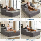 Poltrona Chaise Longue Oversize da 49 pollici, divano letto imbottito con 3 cuscini, divano singolo senza struttura per soggiorno o camera da letto, grigio