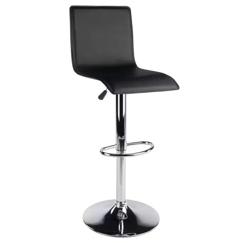 Winsome Spectrum High Back L Shaped Air Lift Adjustable Height Barstool Black/Metal: Faux Leather, Swivel, 200lb Capacity