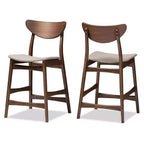 Sgabello da bar con altezza da bancone in stile scandinavo retrò moderno di metà secolo, rivestito in tessuto, con finiture in legno, 24" - Grigio chiaro