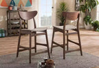 Sgabello da bar con altezza da bancone in stile scandinavo retrò moderno di metà secolo, rivestito in tessuto, con finiture in legno, 24" - Grigio chiaro