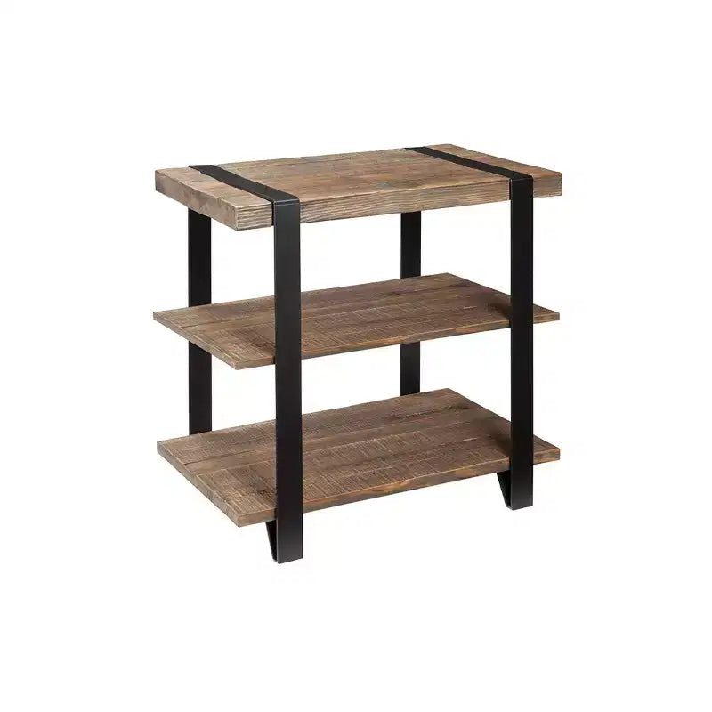 Tavolino finale Modesto largo 27" a 2 ripiani con cinturino in metallo, legno - Alaterre Furniture: Design industriale rustico, struttura nera