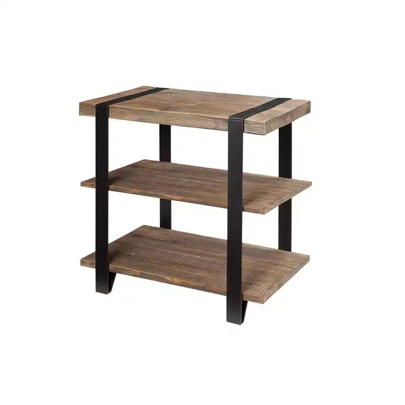 Tavolino finale Modesto largo 27" a 2 ripiani con cinturino in metallo, legno - Alaterre Furniture: Design industriale rustico, struttura nera