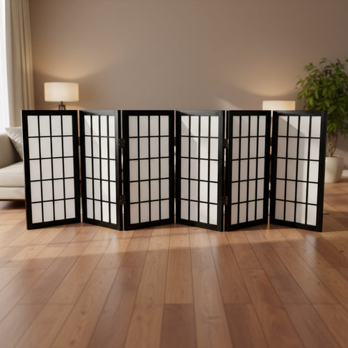 2 ft. Tall Desktop Window Pane Shoji Screen - Black (6 Panels) - Oriental Furniture