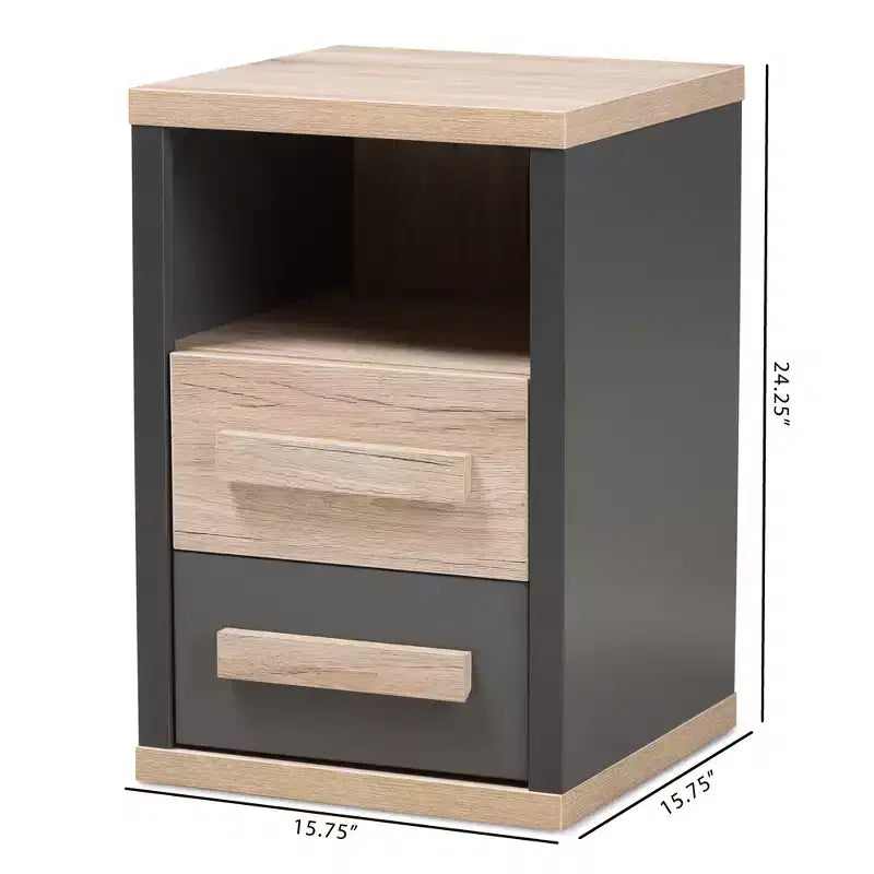 Comodino a 2 cassetti bicolore moderno e contemporaneo Grigio Scuro - Comodino con contenitore, legno MDF