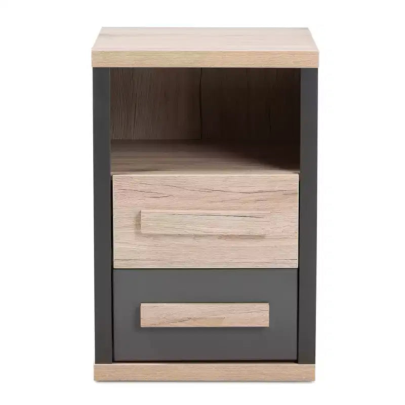 Comodino a 2 cassetti bicolore moderno e contemporaneo Grigio Scuro - Comodino con contenitore, legno MDF