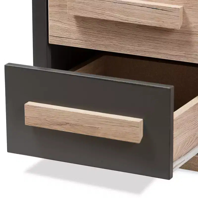 Comodino a 2 cassetti bicolore moderno e contemporaneo Grigio Scuro - Comodino con contenitore, legno MDF