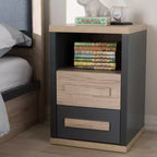 Comodino a 2 cassetti bicolore moderno e contemporaneo Grigio Scuro - Comodino con contenitore, legno MDF