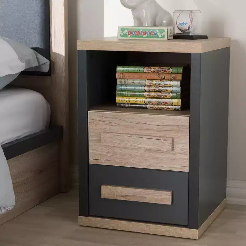 Comodino a 2 cassetti bicolore moderno e contemporaneo Grigio Scuro - Comodino con contenitore, legno MDF