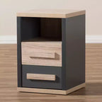 Comodino a 2 cassetti bicolore moderno e contemporaneo Grigio Scuro - Comodino con contenitore, legno MDF