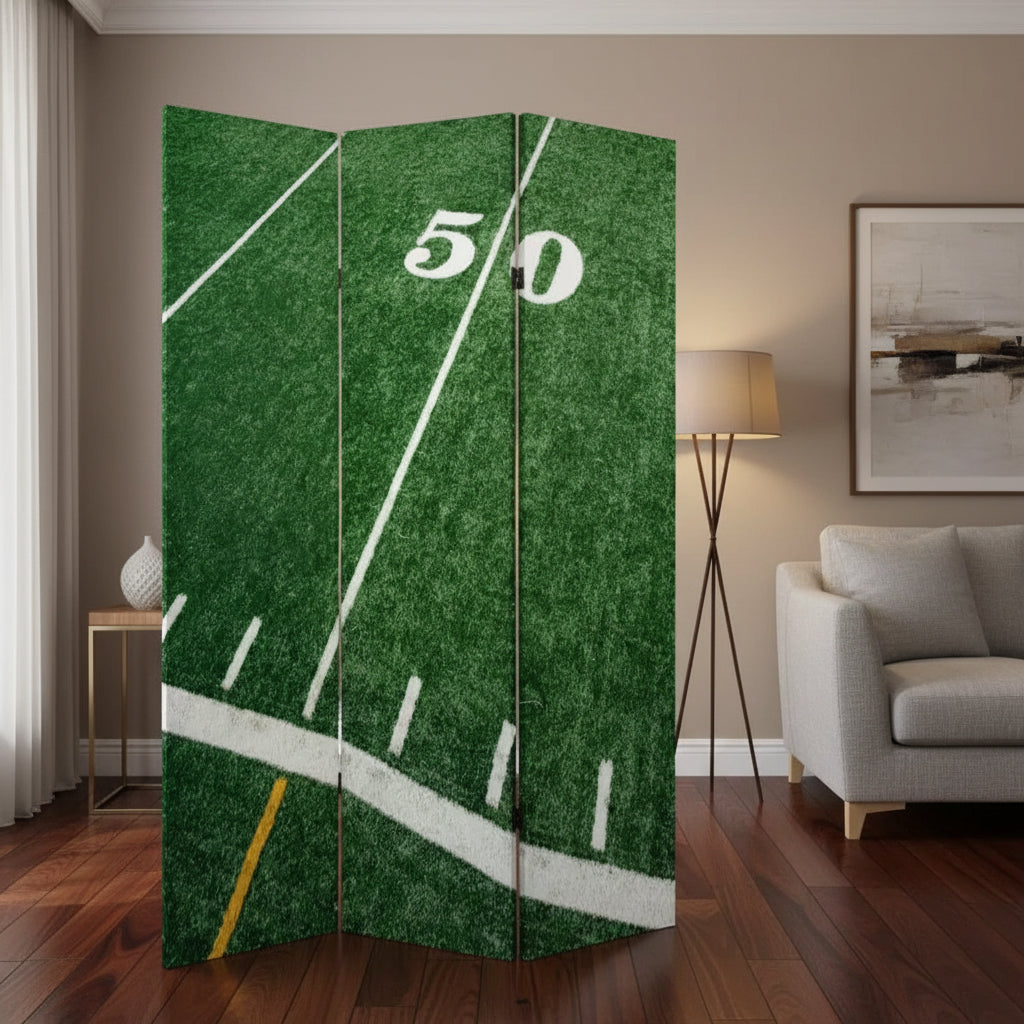 Oriental Furniture Paravento Divisorio in Tela da 183 cm con Motivo Calcistico a Doppia Faccia: Arredamento a Tema Sportivo, Nessun Montaggio, Schermo Portatile