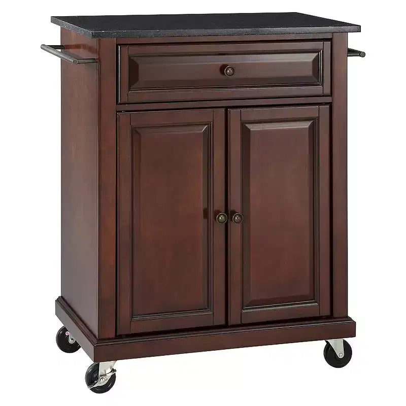 Carrello/Isola da Cucina Portatile con Piano in Granito Nero Solido