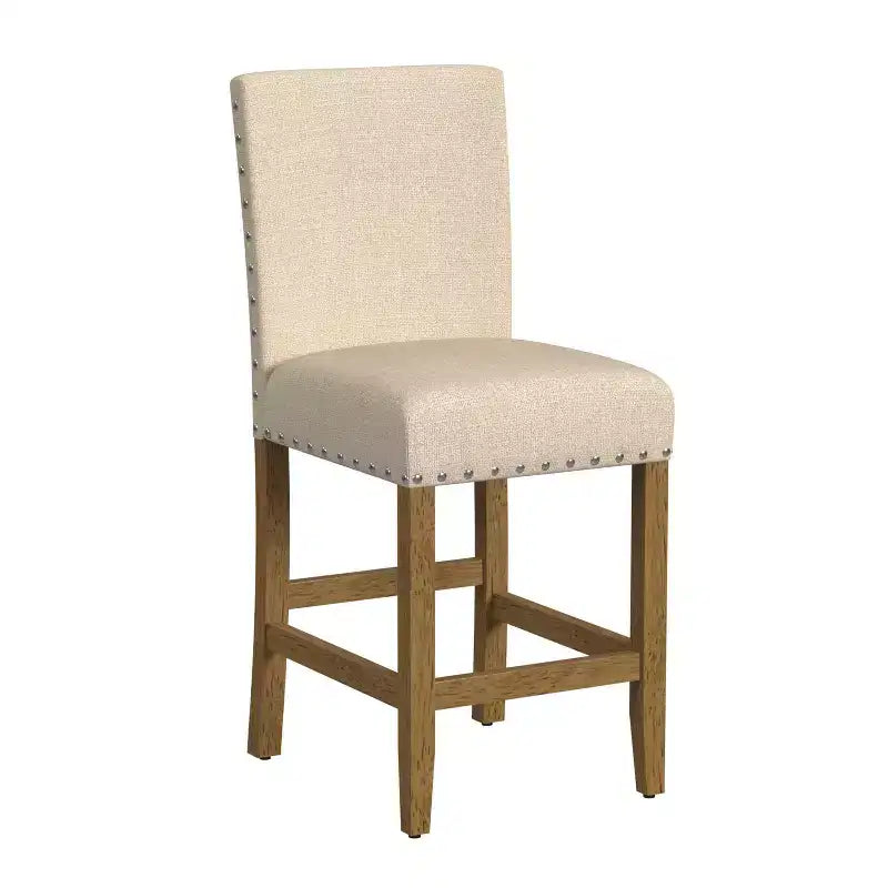Sgabello da Bar Imbottito HomePop da 61 cm con Borchie, altezza da bancone
